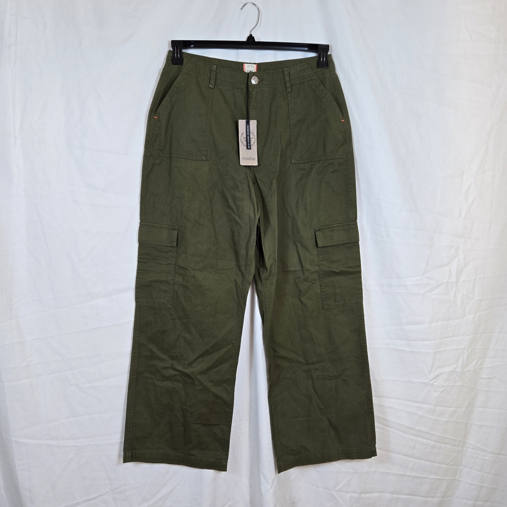 Riverā Island Women's Khaki Green Wide Leg Relaxed Cargo Utility Pants 14R NWT